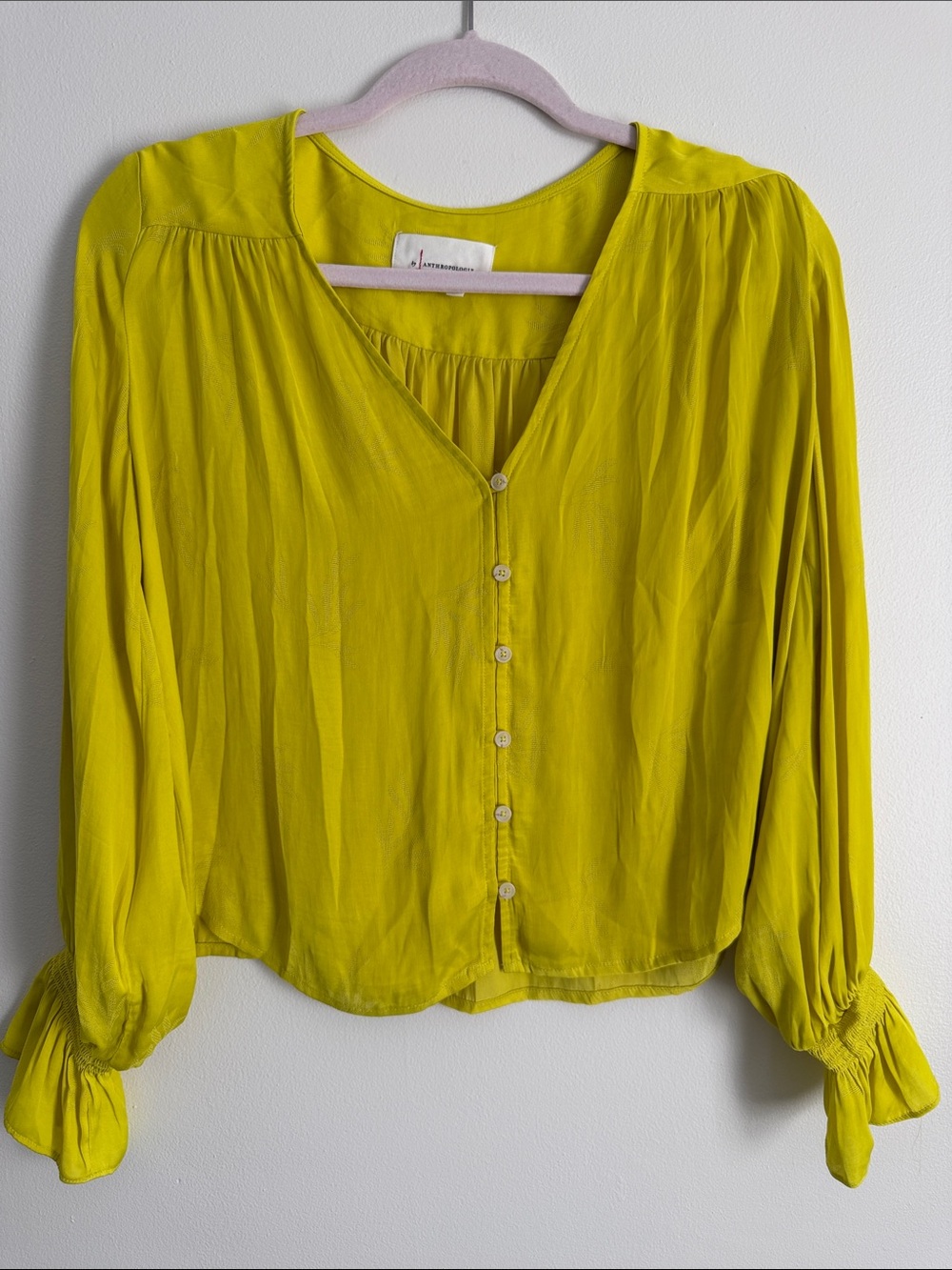By Anthropologie - Lightweight Button-Front Women’s Blouse - Yellow/Chartreuse